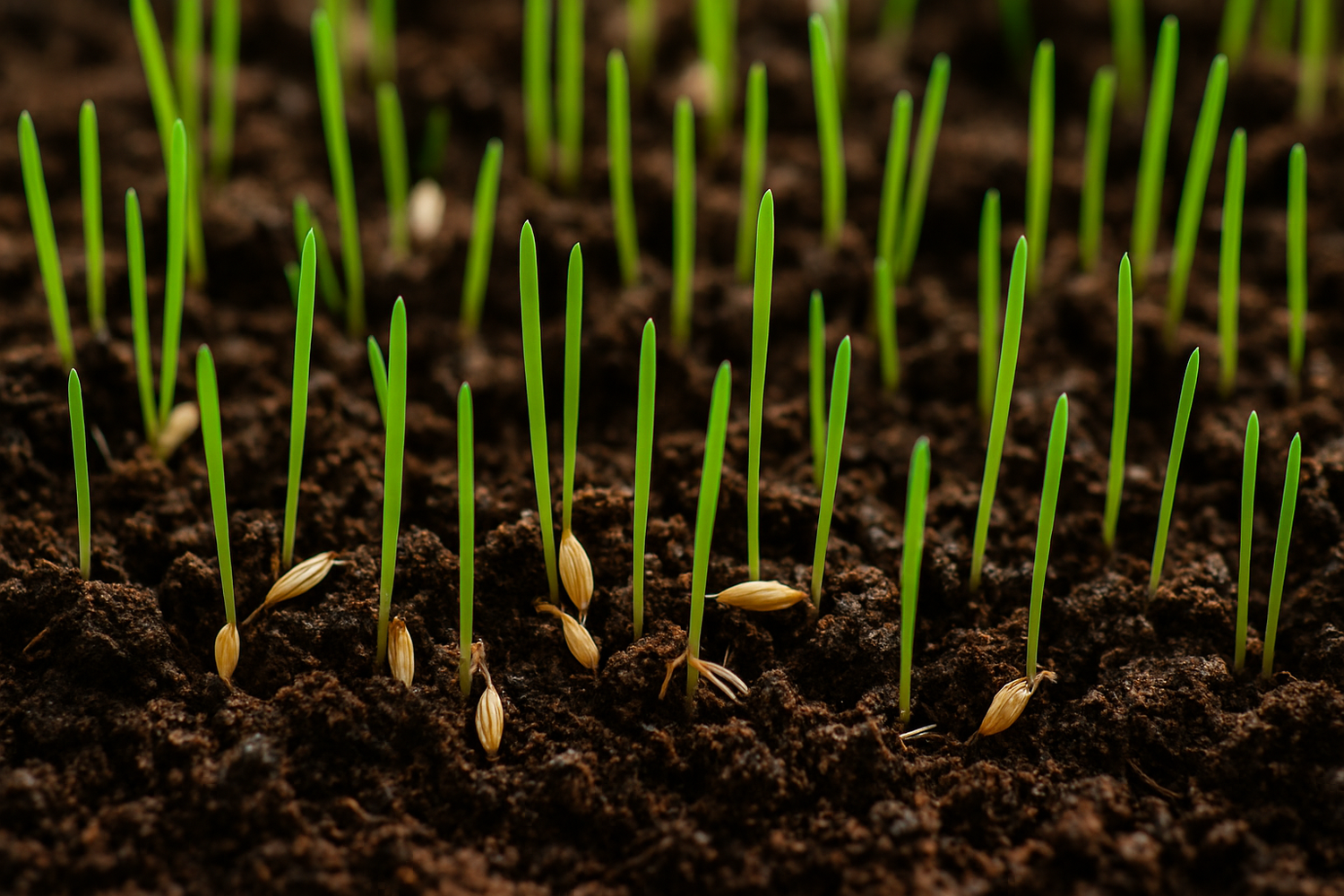 gekeimte nachsaat mit rasenerde